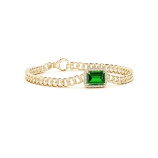 9x7mm Labgrown Lab-Grown Emerald-Cut Emerald Bracelet with Diamond Halo in 10K Yellow Gold