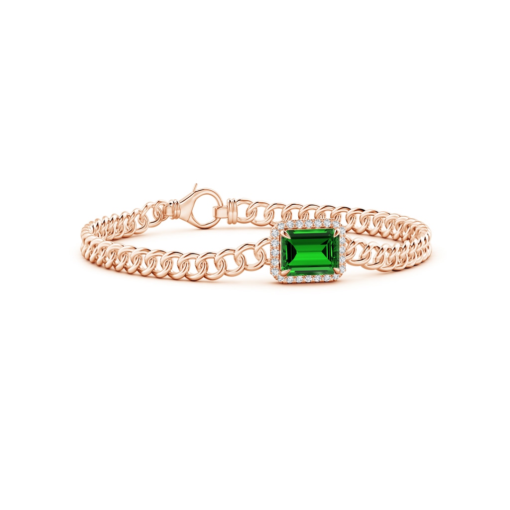 9x7mm Labgrown Lab-Grown Emerald-Cut Emerald Bracelet with Diamond Halo in 9K Rose Gold