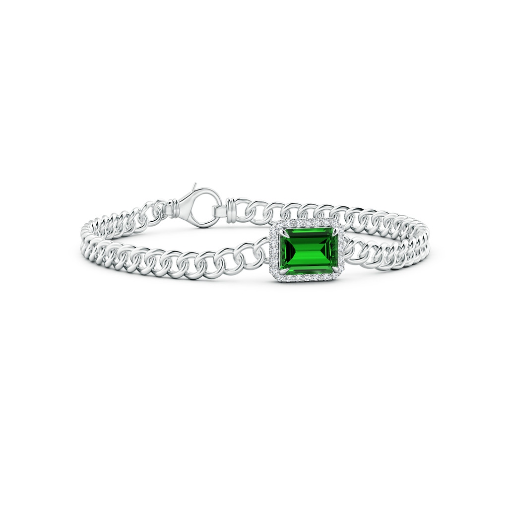 9x7mm Labgrown Lab-Grown Emerald-Cut Emerald Bracelet with Diamond Halo in White Gold