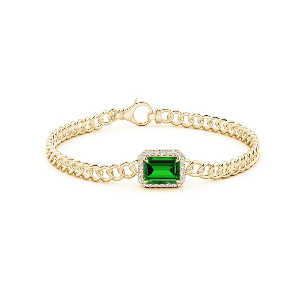 9x7mm Labgrown Lab-Grown Emerald-Cut Emerald Bracelet with Diamond Halo in Yellow Gold Side 199