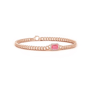 6x4mm Labgrown Emerald-Cut Lab-Grown Fancy Intense Pink Diamond Bracelet with Halo in 10K Rose Gold