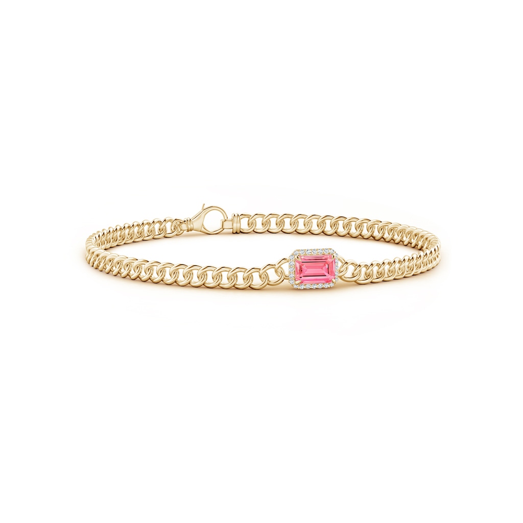 6x4mm Labgrown Emerald-Cut Lab-Grown Fancy Intense Pink Diamond Bracelet with Halo in Yellow Gold