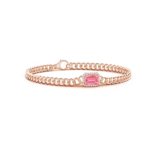 7x5mm Labgrown Emerald-Cut Lab-Grown Fancy Intense Pink Diamond Bracelet with Halo in 9K Rose Gold