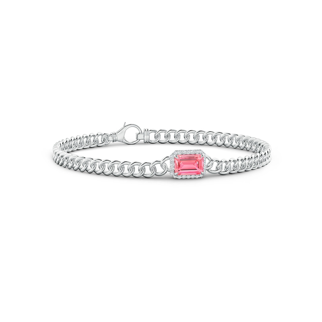 7x5mm Labgrown Emerald-Cut Lab-Grown Fancy Intense Pink Diamond Bracelet with Halo in White Gold