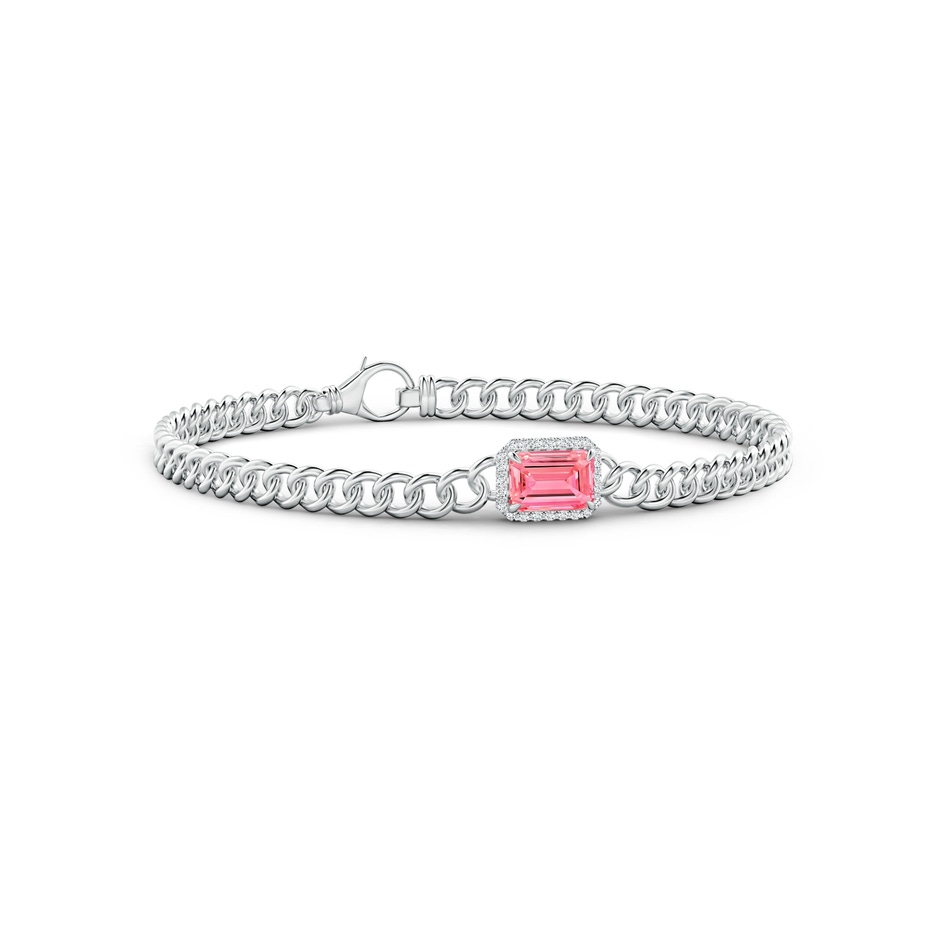 7x5mm Labgrown Emerald-Cut Lab-Grown Fancy Intense Pink Diamond Bracelet with Halo in White Gold 