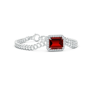 12x10mm Labgrown Lab-Grown Emerald-Cut Ruby Bracelet with Diamond Halo in 10K White Gold