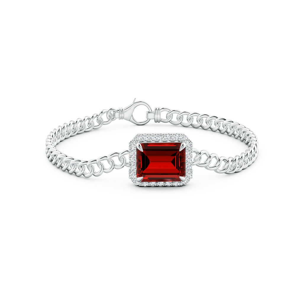12x10mm Labgrown Lab-Grown Emerald-Cut Ruby Bracelet with Diamond Halo in White Gold Side 199