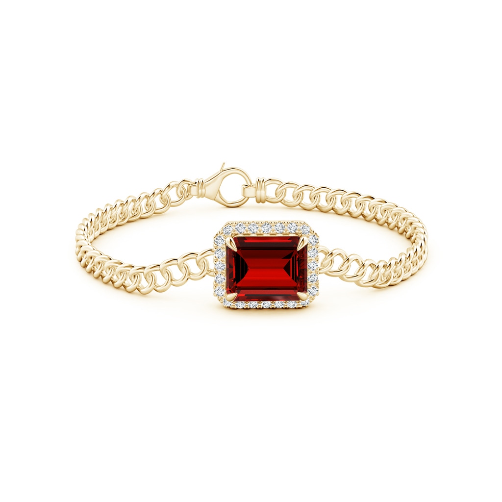 12x10mm Labgrown Lab-Grown Emerald-Cut Ruby Bracelet with Diamond Halo in Yellow Gold Side 199
