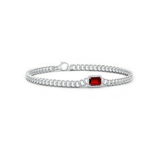 6x4mm Labgrown Lab-Grown Emerald-Cut Ruby Bracelet with Diamond Halo in 10K White Gold