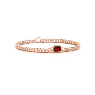 6x4mm Labgrown Lab-Grown Emerald-Cut Ruby Bracelet with Diamond Halo in 9K Rose Gold