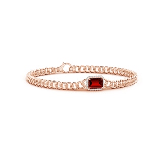 7x5mm Labgrown Lab-Grown Emerald-Cut Ruby Bracelet with Diamond Halo in Rose Gold