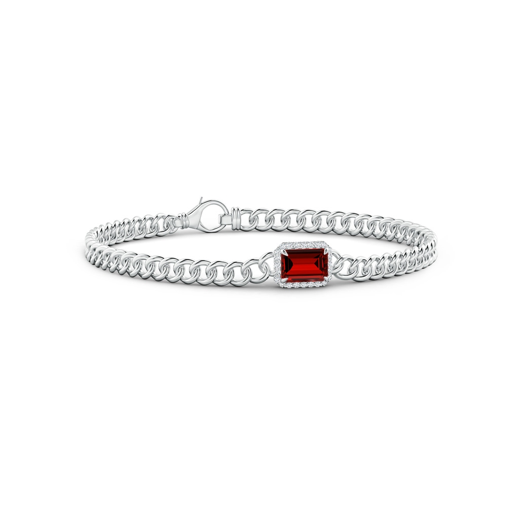 7x5mm Labgrown Lab-Grown Emerald-Cut Ruby Bracelet with Diamond Halo in White Gold