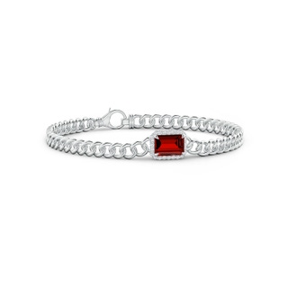 8x6mm Labgrown Lab-Grown Emerald-Cut Ruby Bracelet with Diamond Halo in White Gold