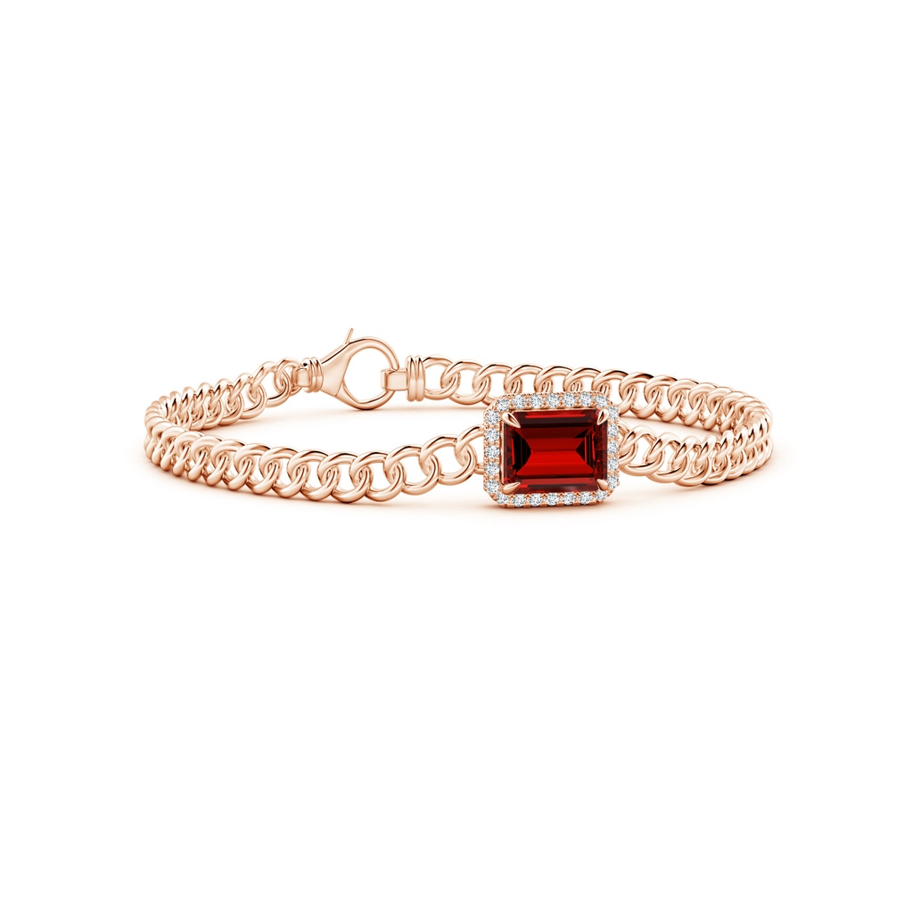 9x7mm Labgrown Lab-Grown Emerald-Cut Ruby Bracelet with Diamond Halo in 10K Rose Gold