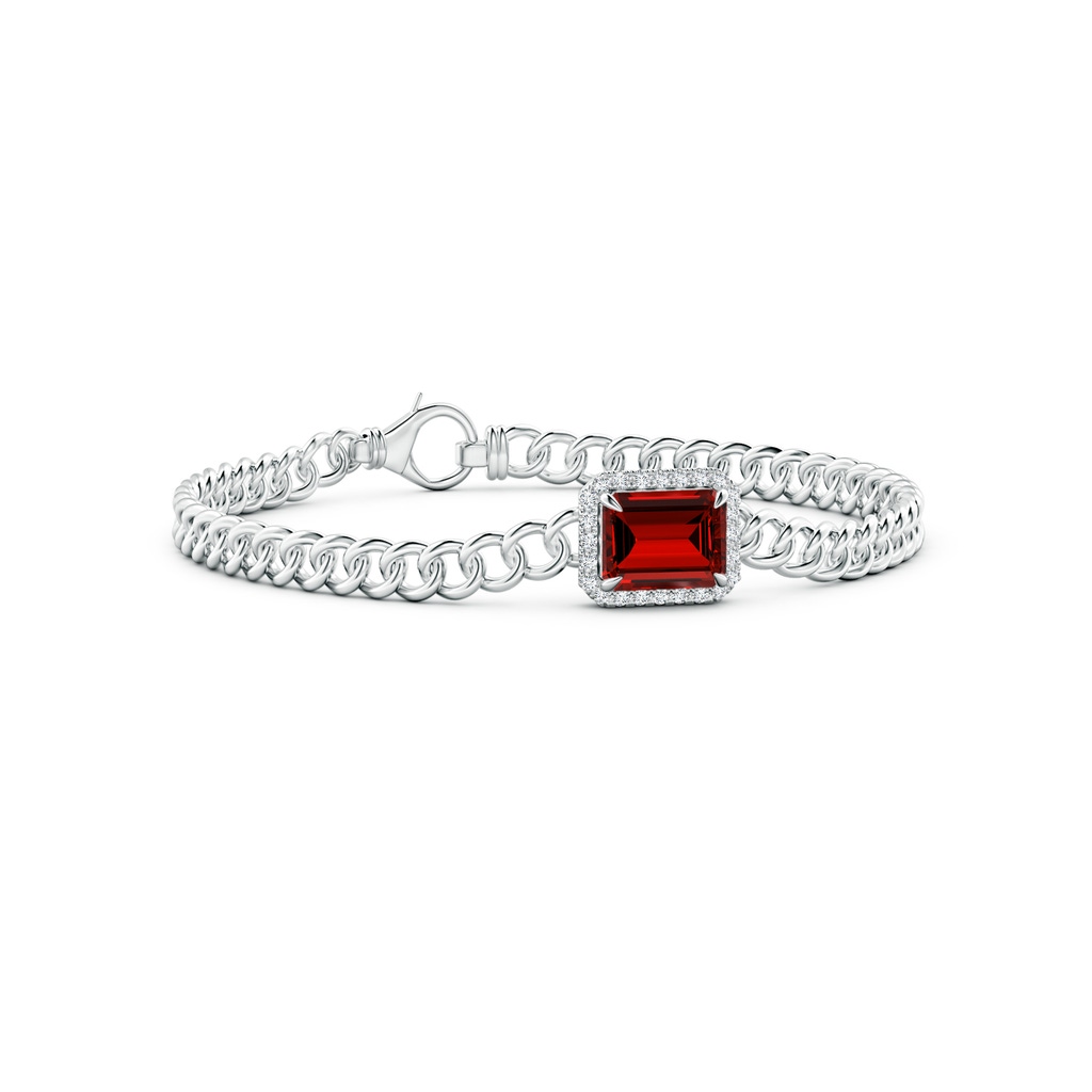 9x7mm Labgrown Lab-Grown Emerald-Cut Ruby Bracelet with Diamond Halo in 9K White Gold