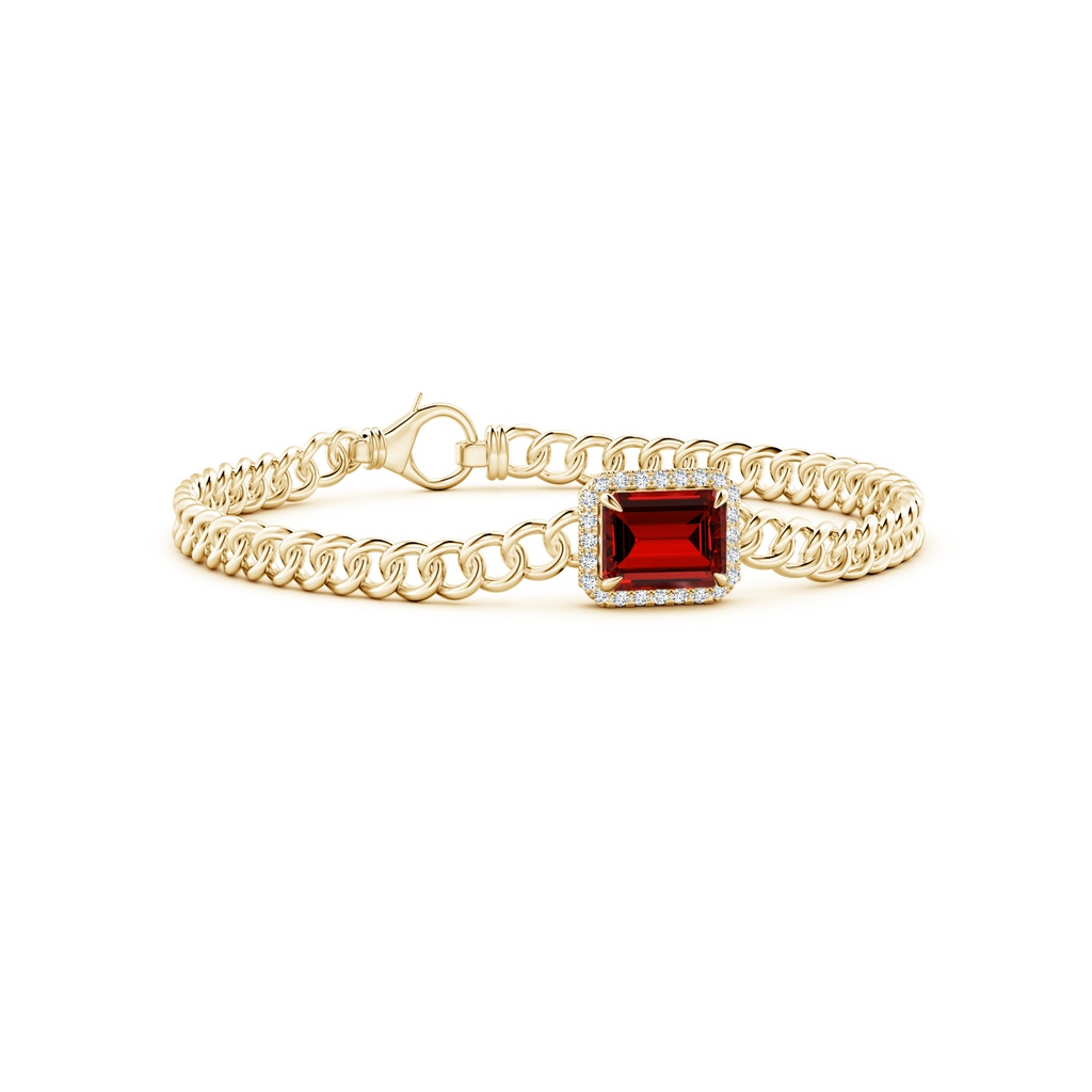 9x7mm Labgrown Lab-Grown Emerald-Cut Ruby Bracelet with Diamond Halo in Yellow Gold