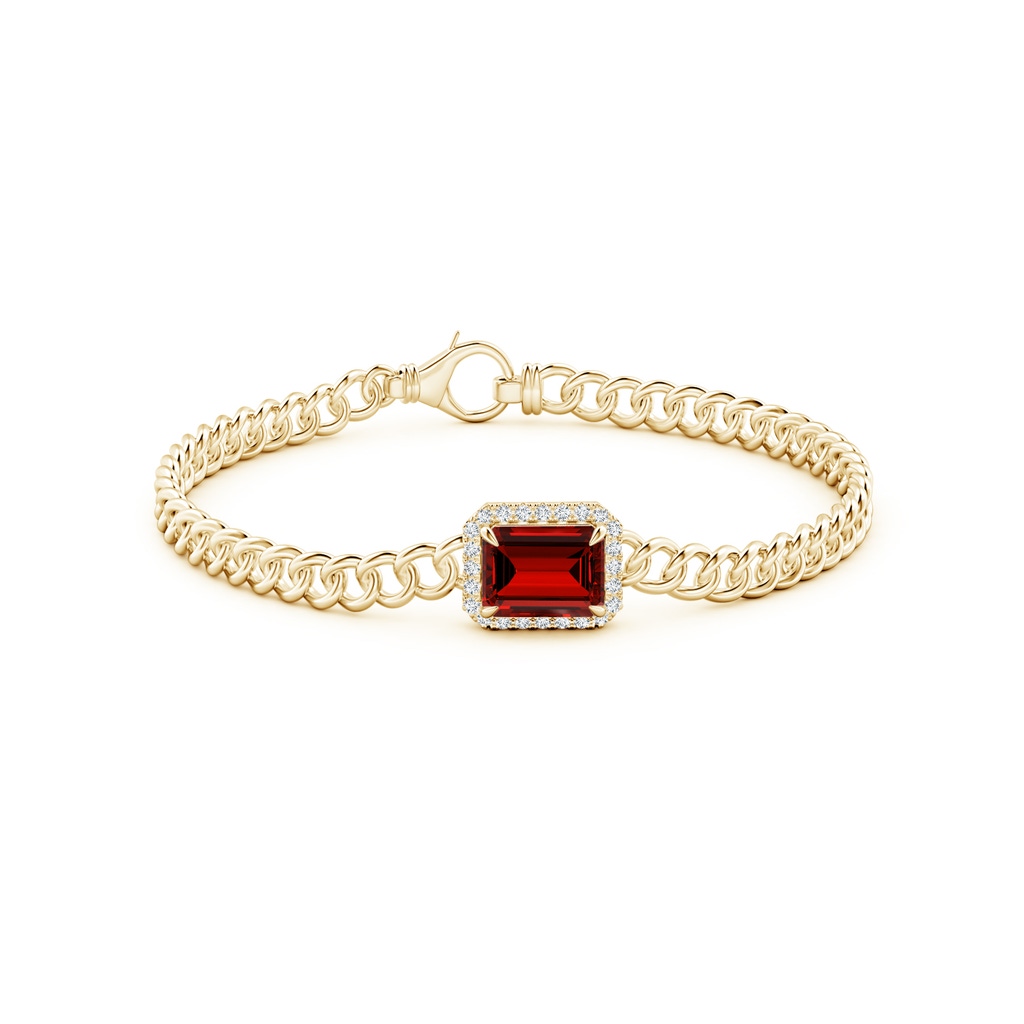 9x7mm Labgrown Lab-Grown Emerald-Cut Ruby Bracelet with Diamond Halo in Yellow Gold Side 199