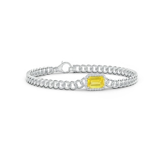8x6mm Labgrown Emerald-Cut Lab-Grown Fancy Intense Yellow Diamond Bracelet with Halo in White Gold