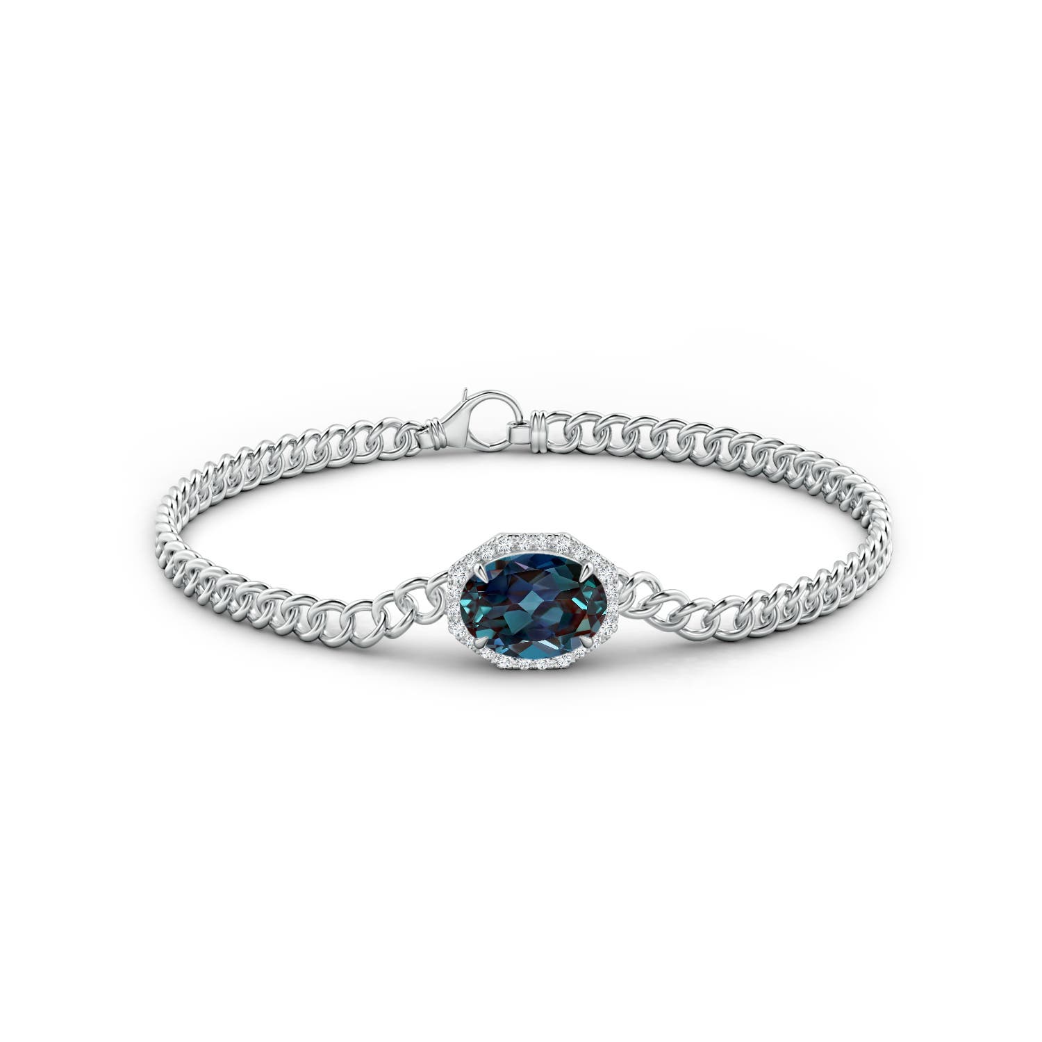 10x8mm Labgrown Oval Lab-Grown Alexandrite Bracelet with Octagonal Halo in White Gold