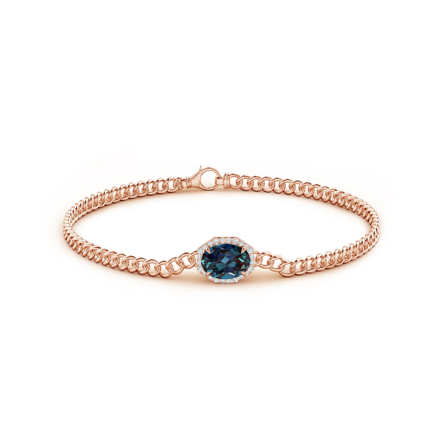 8x6mm Labgrown Oval Lab-Grown Alexandrite Bracelet with Octagonal Halo in Rose Gold