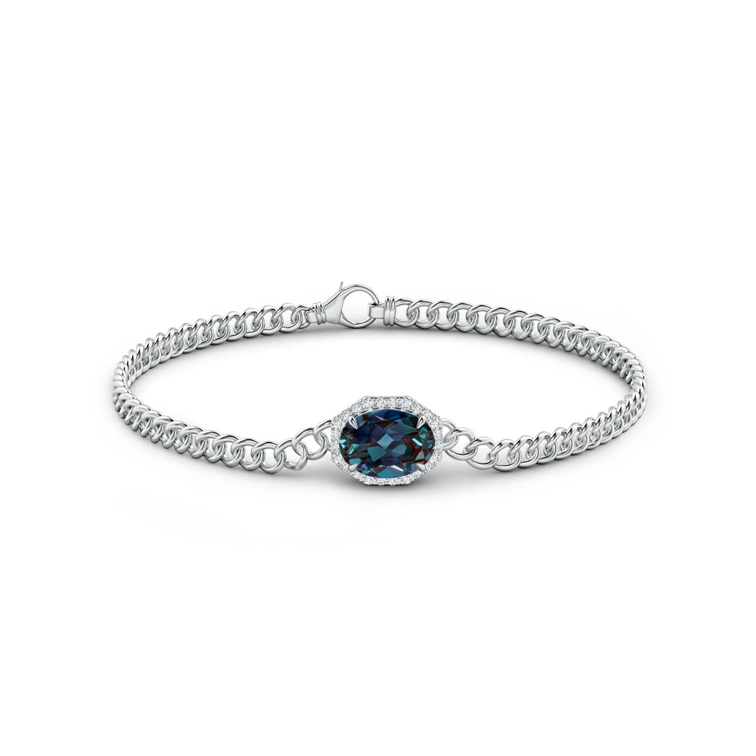 9x7mm Labgrown Oval Lab-Grown Alexandrite Bracelet with Octagonal Halo in White Gold