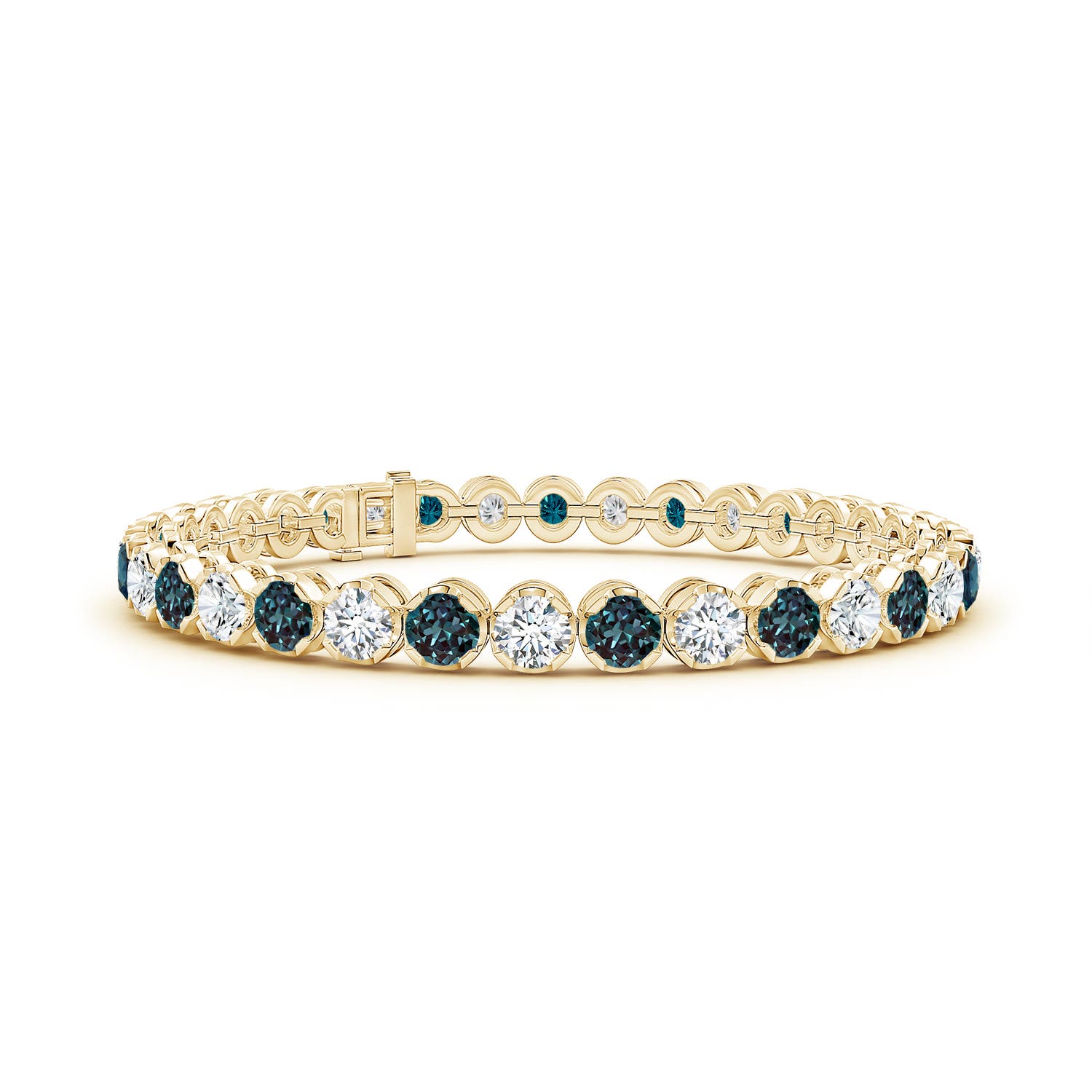 4mm Labgrown Classic Round Lab-Grown Alexandrite and Diamond Tennis Bracelet in Yellow Gold