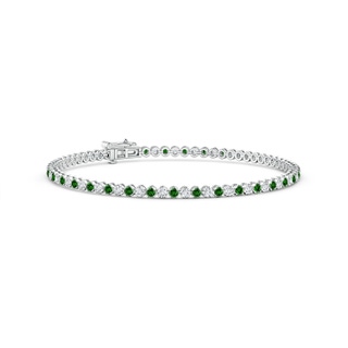 1.5mm Labgrown Lab-Grown Classic Round Emerald and Diamond Tennis Bracelet in 10K White Gold
