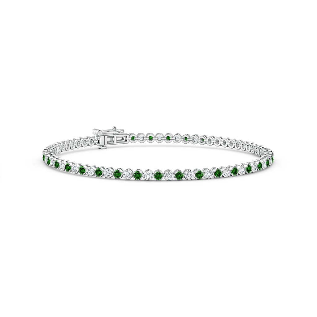 1.5mm Labgrown Lab-Grown Classic Round Emerald and Diamond Tennis Bracelet in White Gold