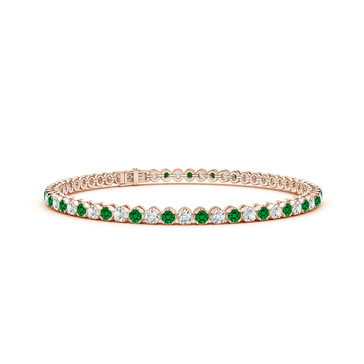 2.3mm Labgrown Lab-Grown Classic Round Emerald and Diamond Tennis Bracelet in Rose Gold