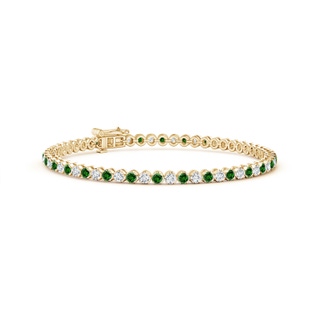 2mm Labgrown Lab-Grown Classic Round Emerald and Diamond Tennis Bracelet in Yellow Gold
