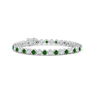 3.5mm Labgrown Lab-Grown Classic Round Emerald and Diamond Tennis Bracelet in 10K White Gold