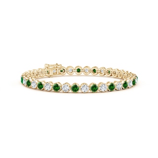 3.5mm Labgrown Lab-Grown Classic Round Emerald and Diamond Tennis Bracelet in 9K Yellow Gold