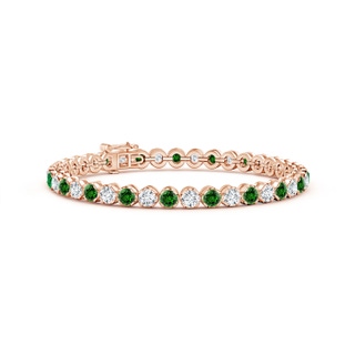 3.5mm Labgrown Lab-Grown Classic Round Emerald and Diamond Tennis Bracelet in Rose Gold