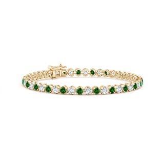 3mm Labgrown Lab-Grown Classic Round Emerald and Diamond Tennis Bracelet in 9K Yellow Gold