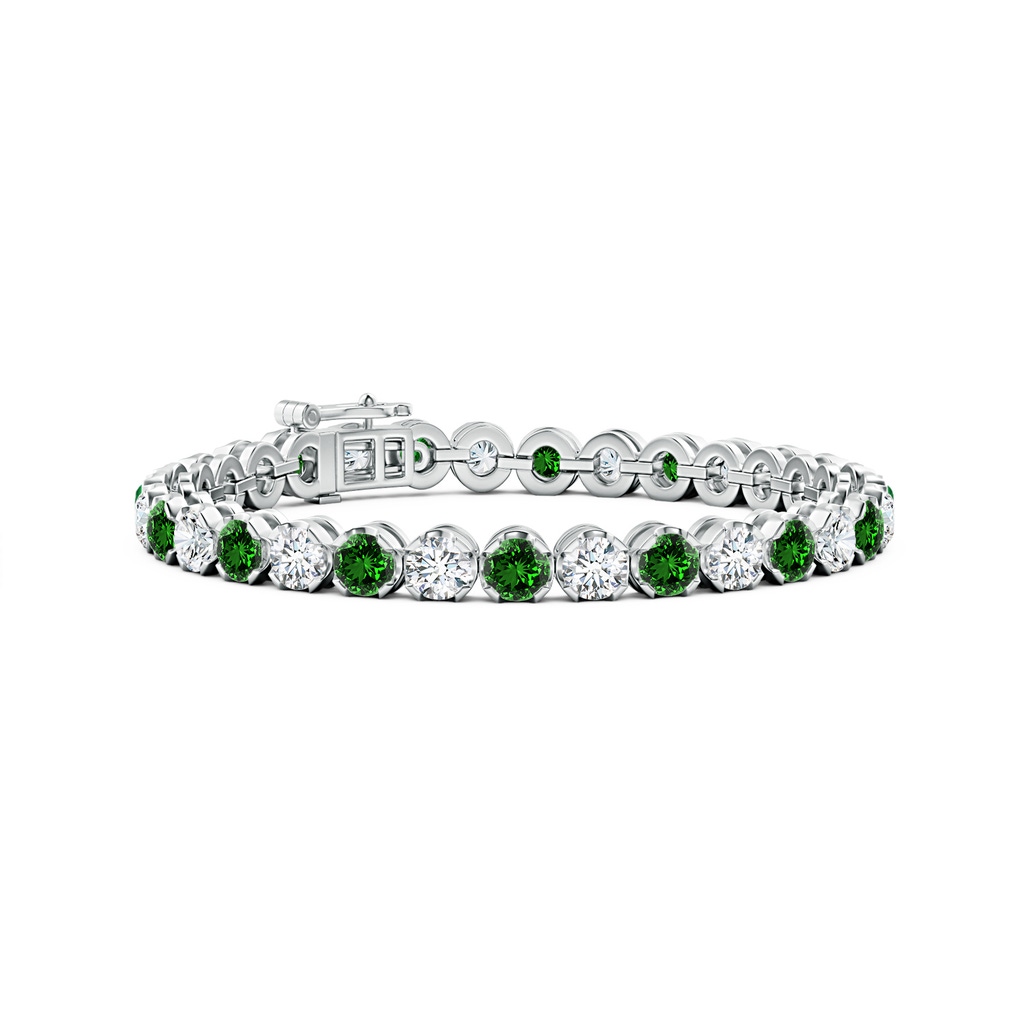 4.5mm Labgrown Lab-Grown Classic Round Emerald and Diamond Tennis Bracelet in White Gold