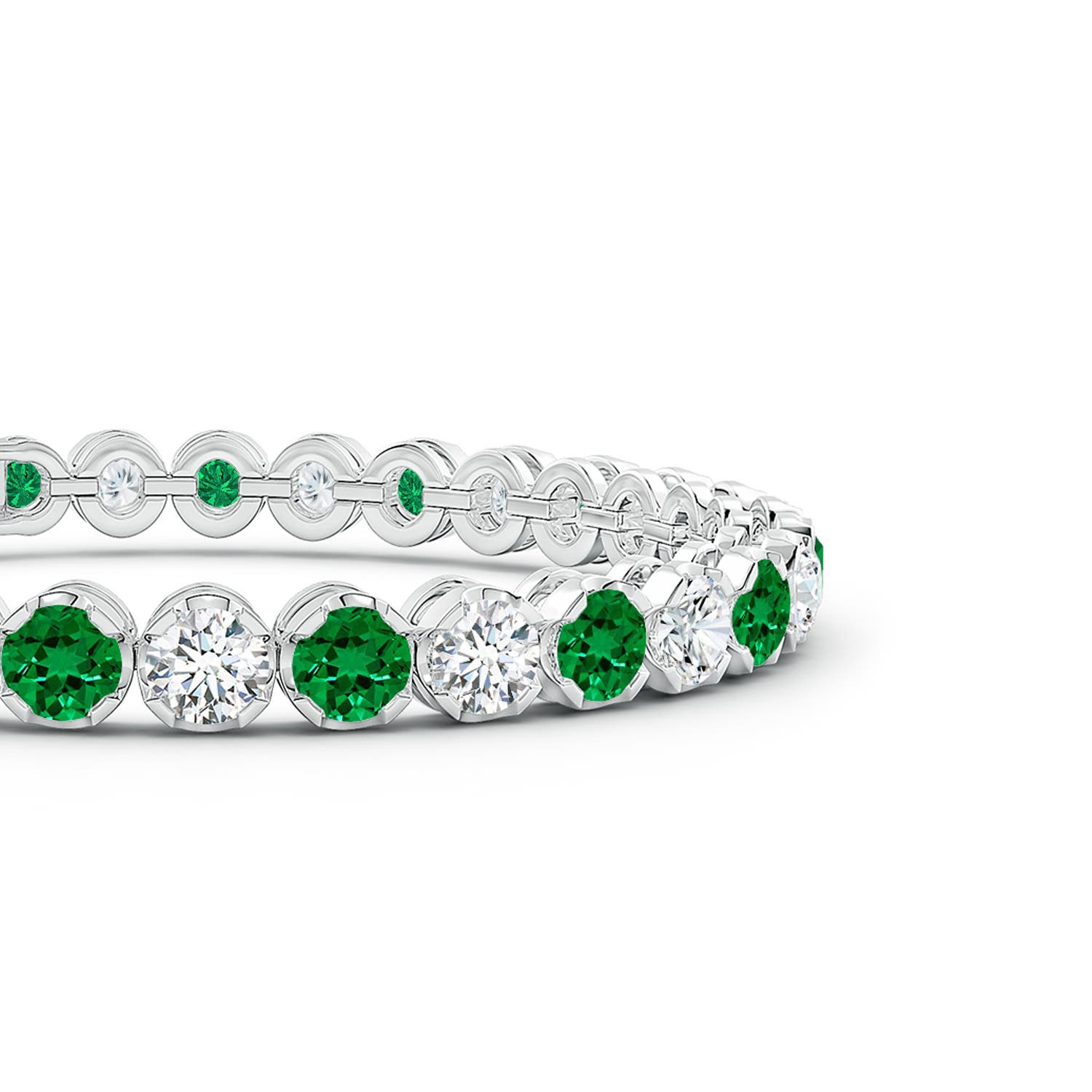 4.5mm Labgrown Lab-Grown Classic Round Emerald and Lab Diamond Tennis Bracelet in White Gold
