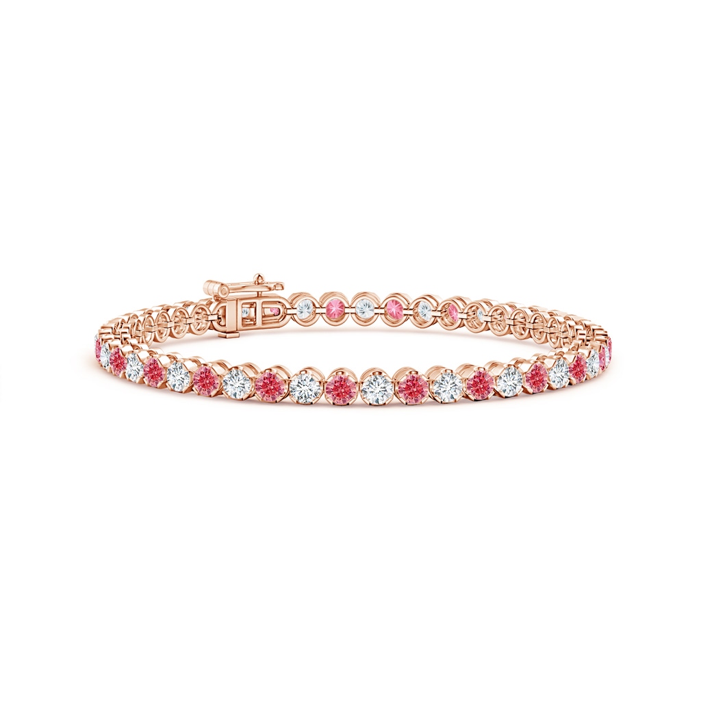 3mm Labgrown Classic Round Lab-Grown Fancy Intense Pink and White Diamond Tennis Bracelet in Rose Gold