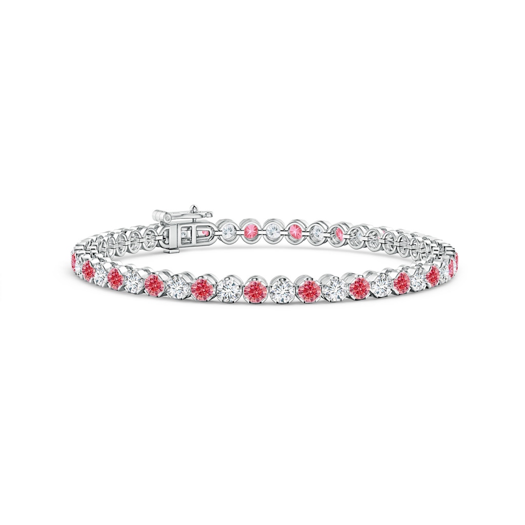 3mm Labgrown Classic Round Lab-Grown Fancy Intense Pink and White Diamond Tennis Bracelet in White Gold