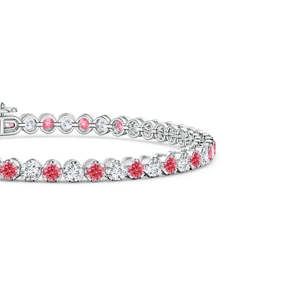 3mm Labgrown Classic Round Lab-Grown Fancy Intense Pink and White Diamond Tennis Bracelet in White Gold - side 199