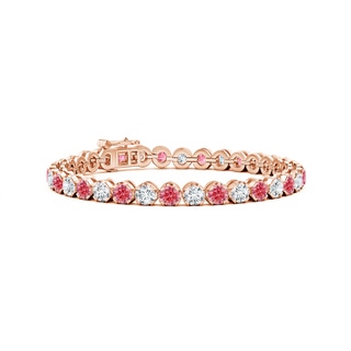 4mm Labgrown Classic Round Lab-Grown Fancy Intense Pink and White Diamond Tennis Bracelet in 10K Rose Gold