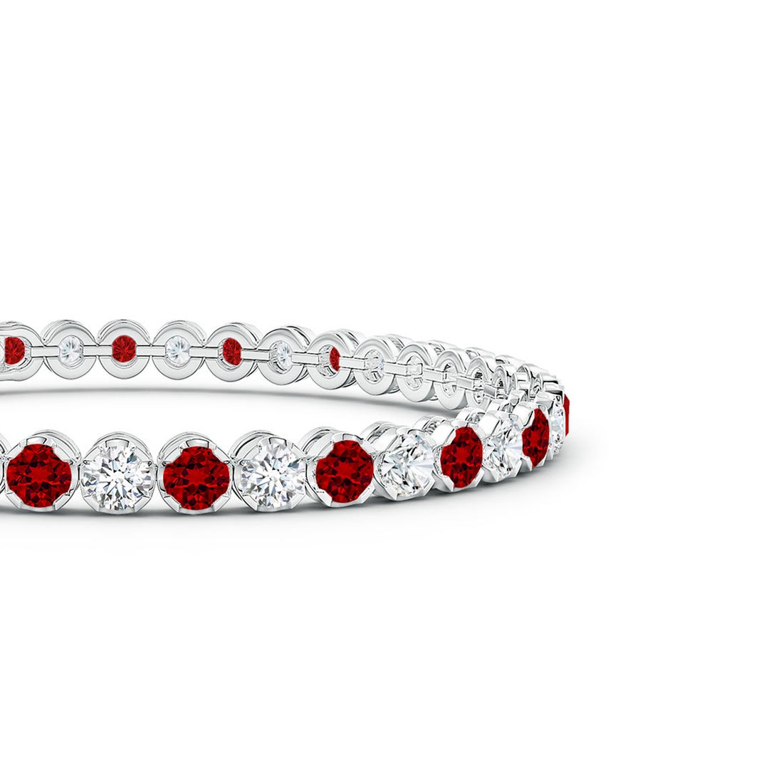 3.5mm Labgrown Lab-Grown Classic Round Ruby and Lab Diamond Tennis Bracelet in White Gold - side 3