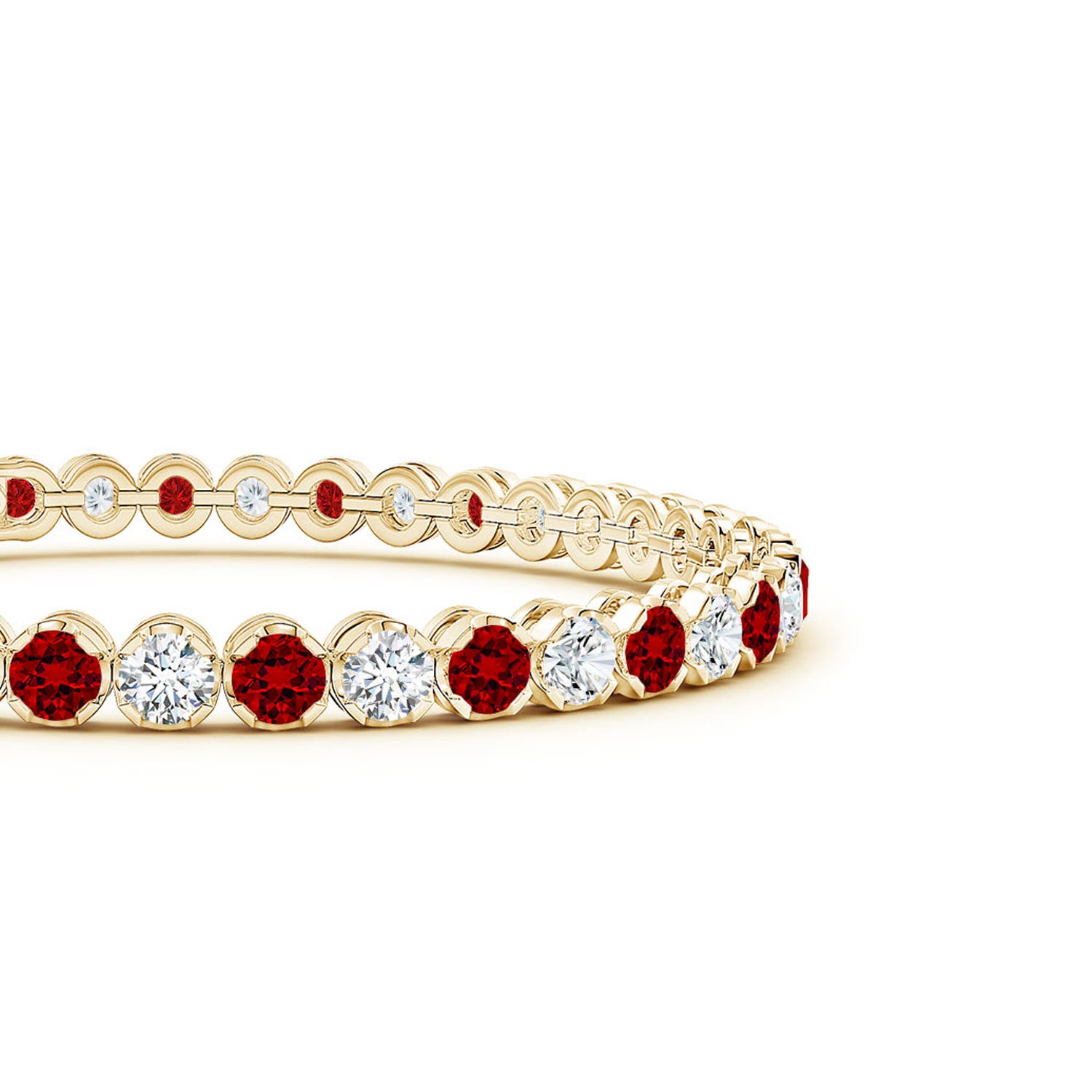 3.5mm Labgrown Lab-Grown Classic Round Ruby and Lab Diamond Tennis Bracelet in Yellow Gold
