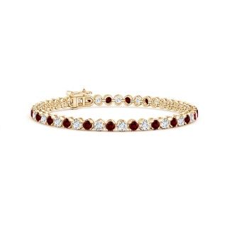 3mm Labgrown Lab-Grown Classic Round Ruby and Diamond Tennis Bracelet in 9K Yellow Gold