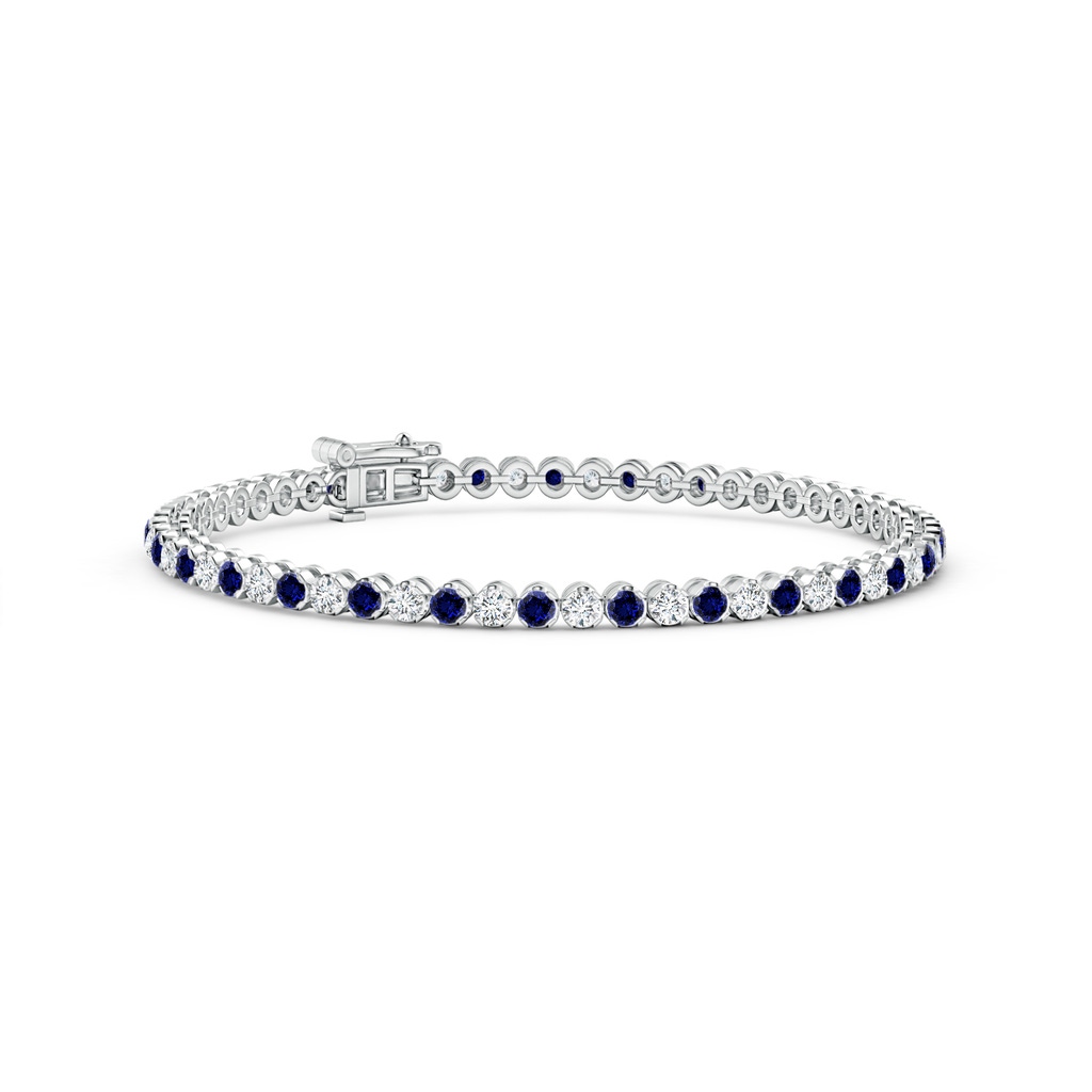 2mm Labgrown Lab-Grown Classic Round Sapphire and Diamond Tennis Bracelet in White Gold 