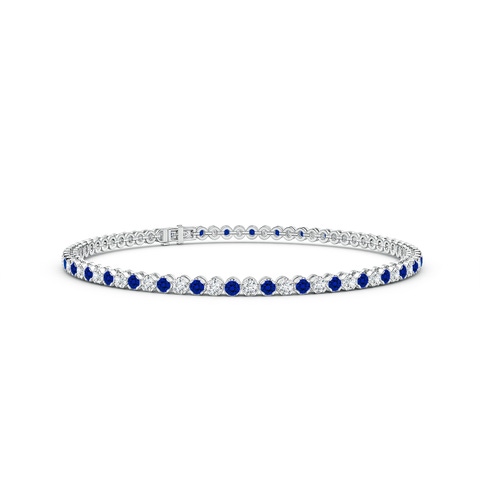 2mm Labgrown Lab-Grown Classic Round Sapphire and Lab Diamond Tennis Bracelet in White Gold