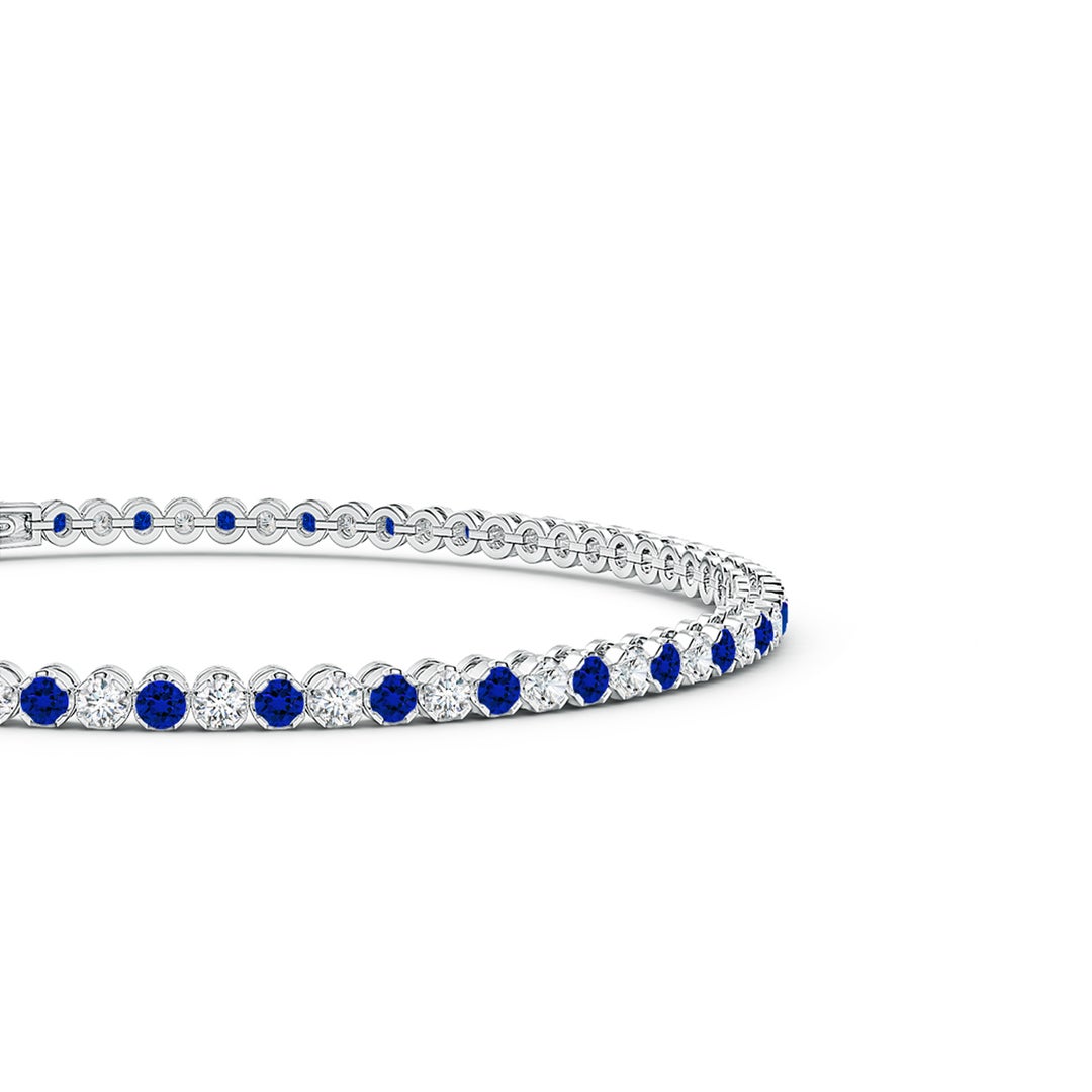 2mm Labgrown Lab-Grown Classic Round Sapphire and Lab Diamond Tennis Bracelet in White Gold - side 3