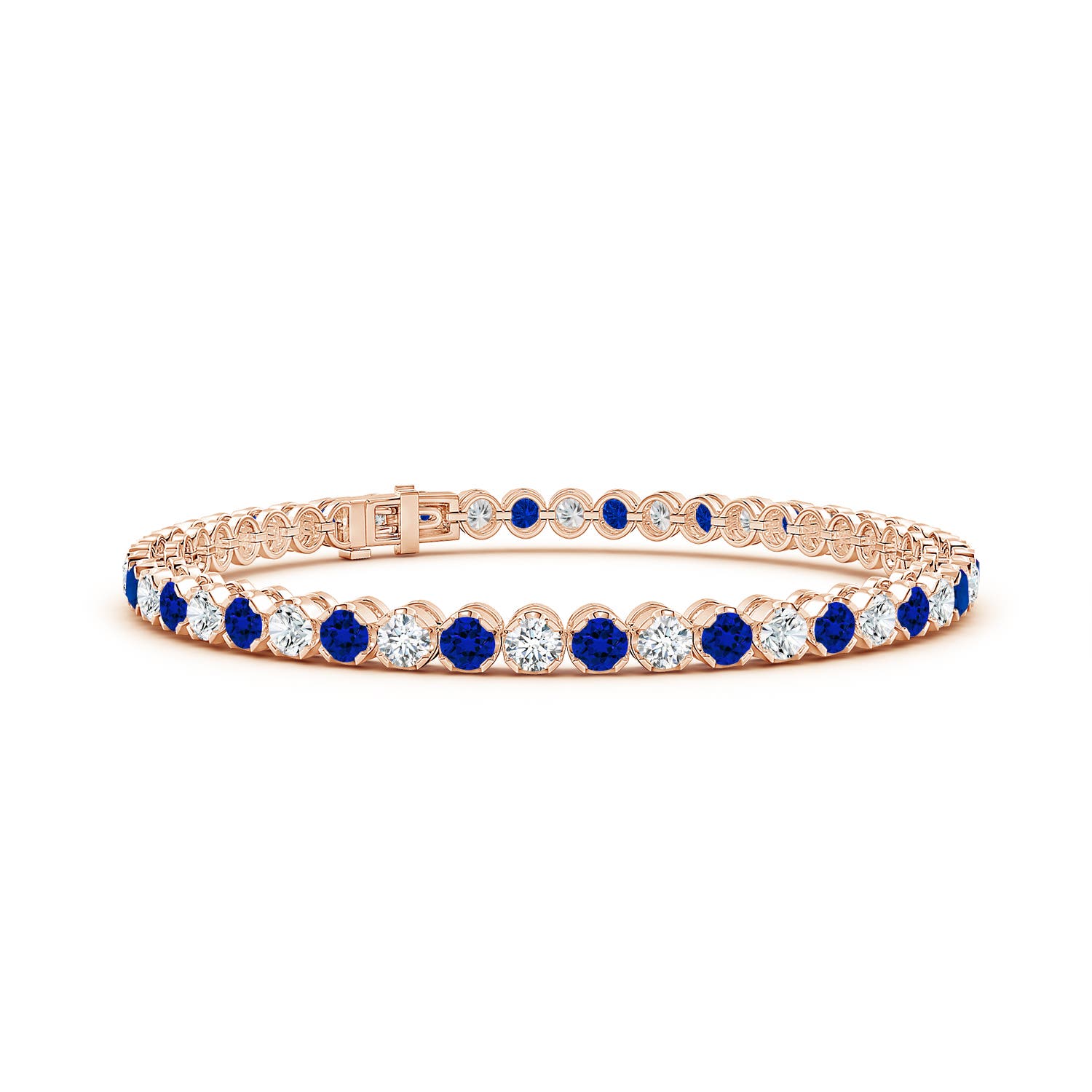 3mm Labgrown Lab-Grown Classic Round Sapphire and Lab Diamond Tennis Bracelet in Rose Gold