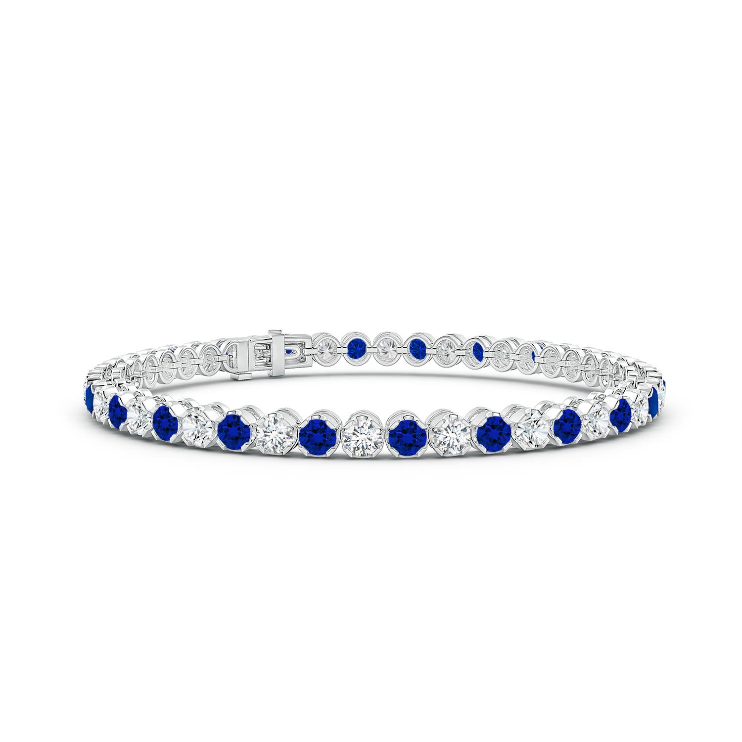 3mm Labgrown Lab-Grown Classic Round Sapphire and Lab Diamond Tennis Bracelet in White Gold