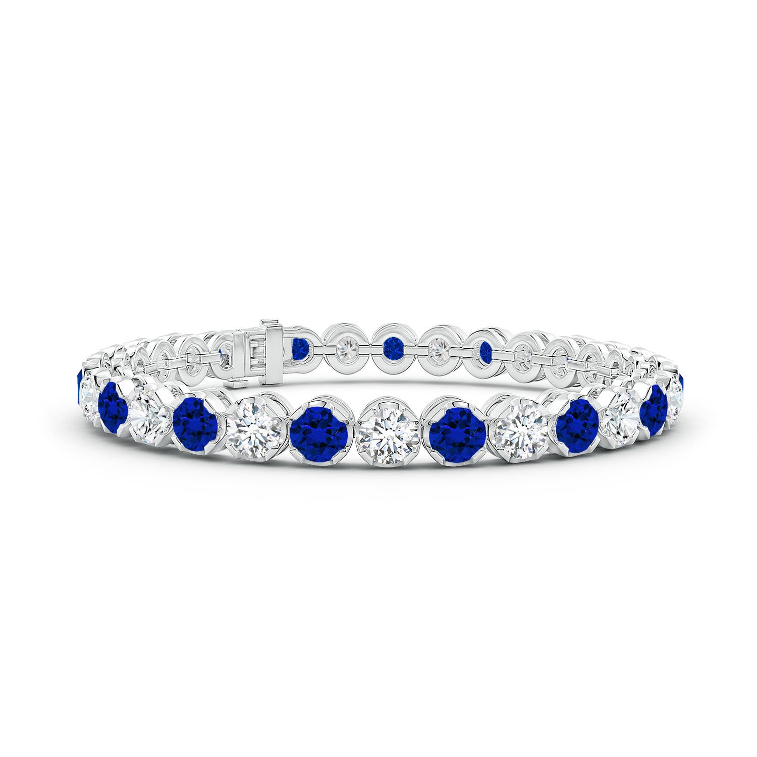 4.5mm Labgrown Lab-Grown Classic Round Sapphire and Lab Diamond Tennis Bracelet in White Gold