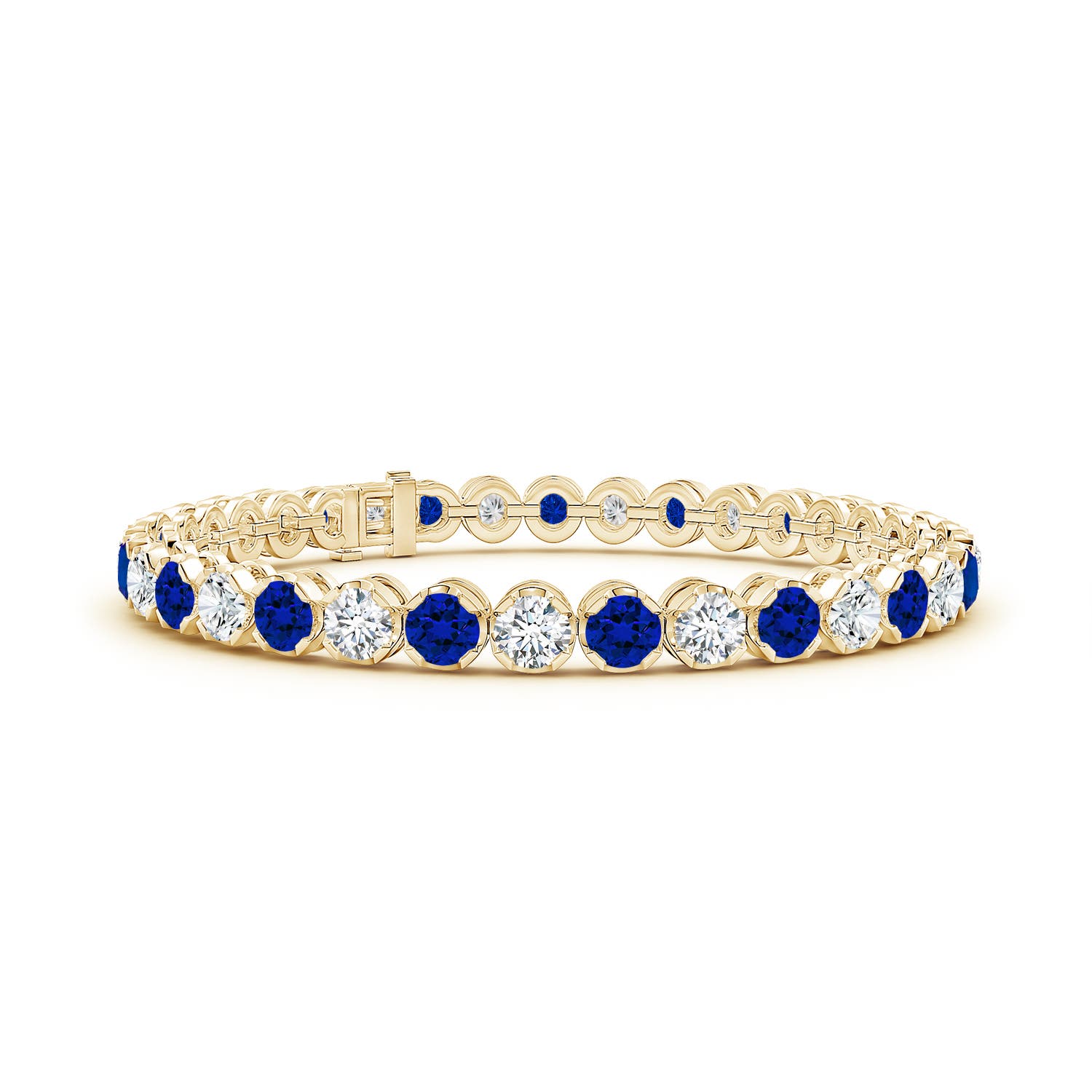 4mm Labgrown Lab-Grown Classic Round Sapphire and Lab Diamond Tennis Bracelet in Yellow Gold